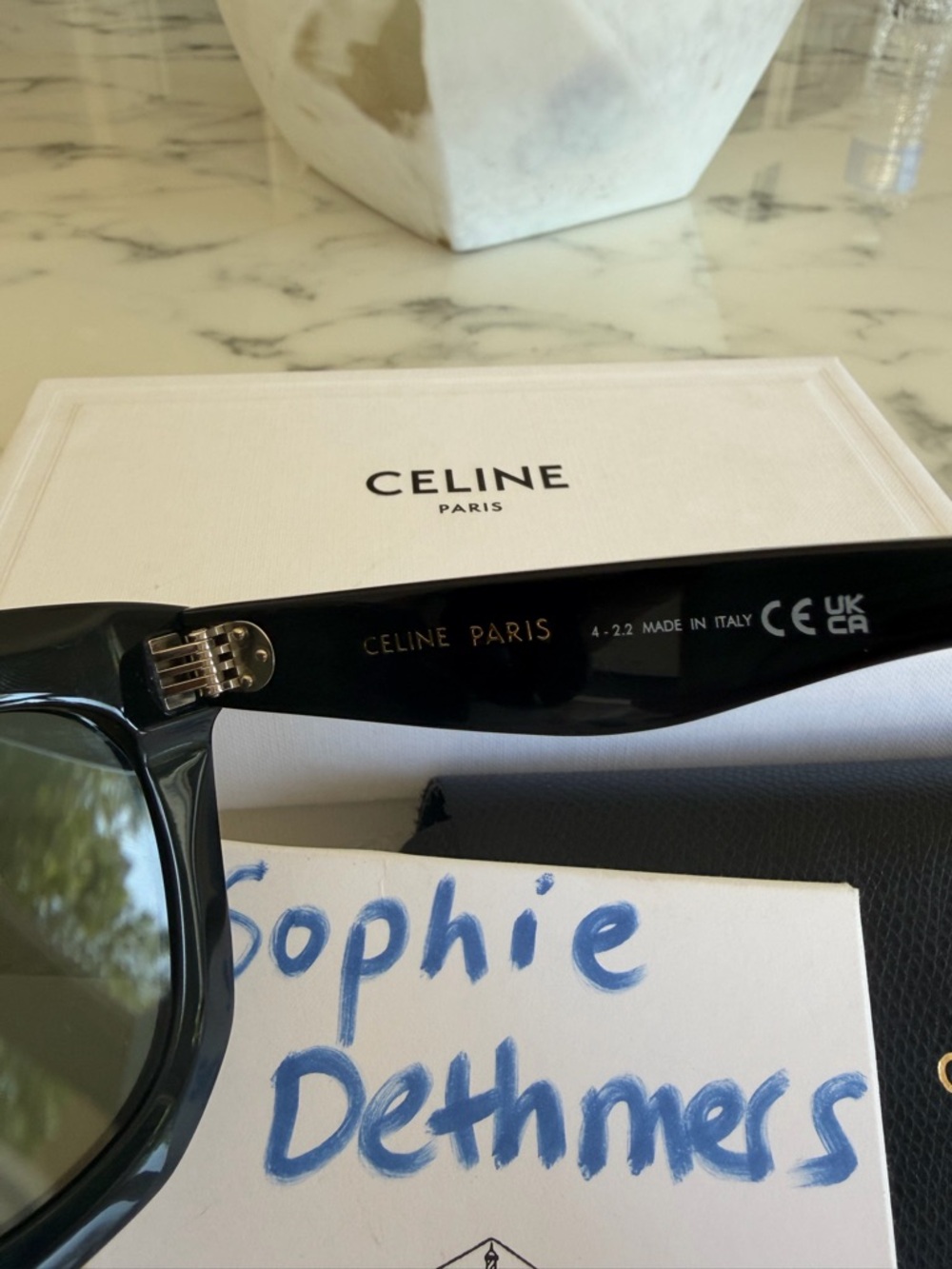 Celine Glossy Black Cat-Eye Sunglasses with Dark Green Lenses - Picture 3 of 8